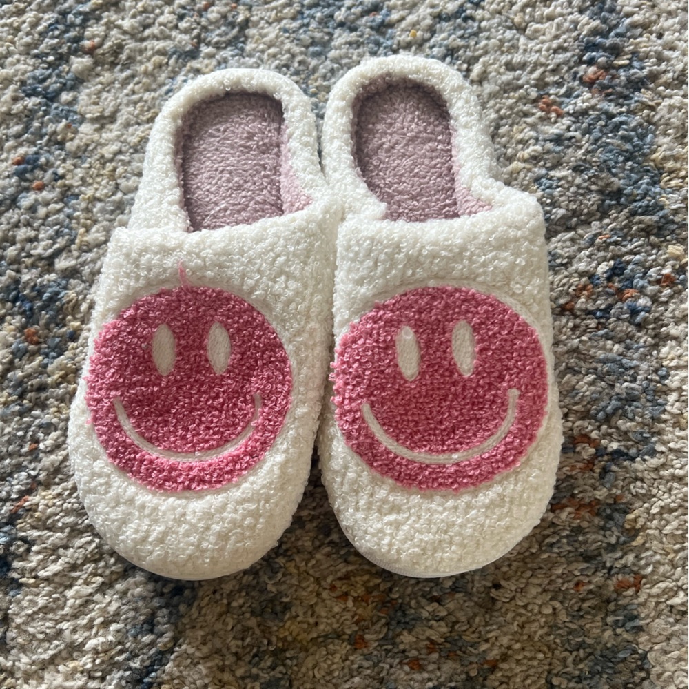 Pink and white Smiley slippers